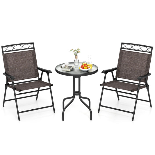 3 Pieces Outdoor Bistro Dining Furniture Set with 1.57 Inch Umbrella Hole