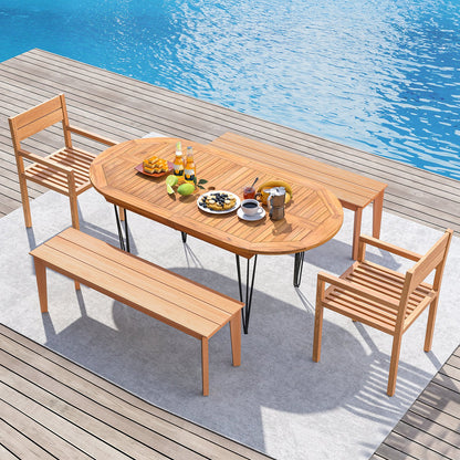 6 Person 71 Inch Patio Dining Table with Teak Wood Tabletop