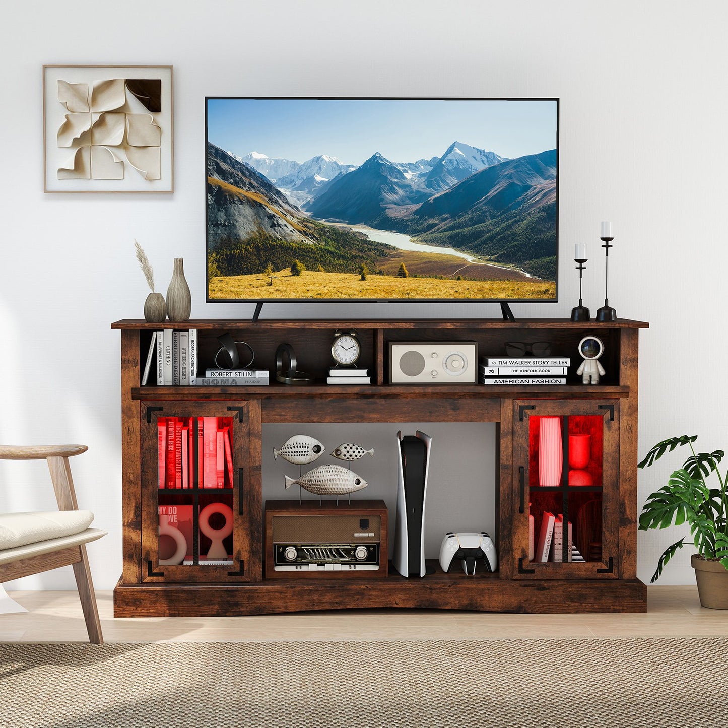 TV Stand with LED Lights and Remote Control-Black