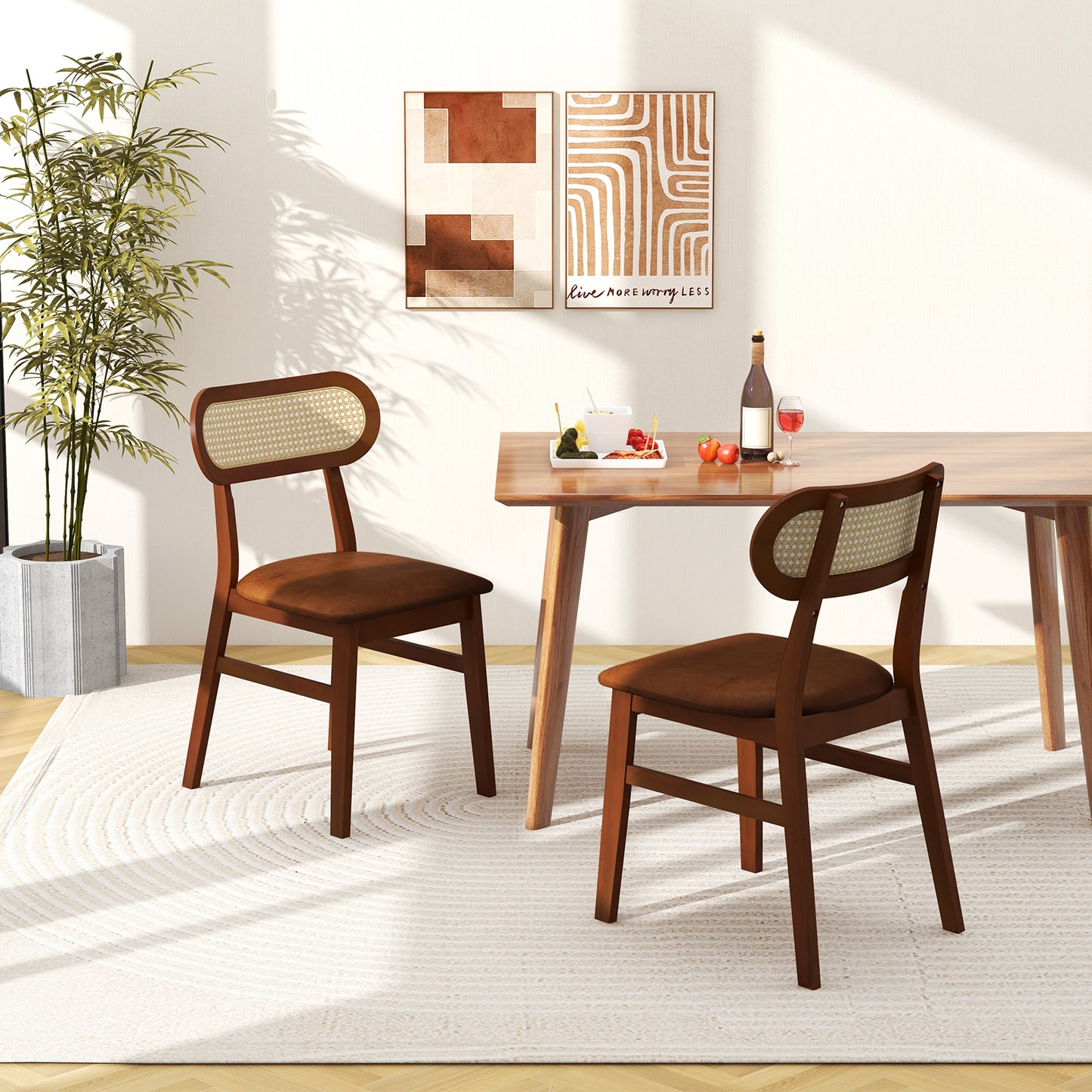 Indoor Mid Century Wood Dining Chairs Set of 2  for Dining Room-Black