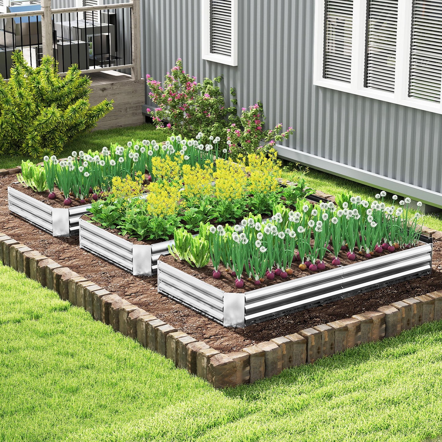 Metal Galvanized Raised Garden Bed with Open-Ended Base-6 x 3 ft