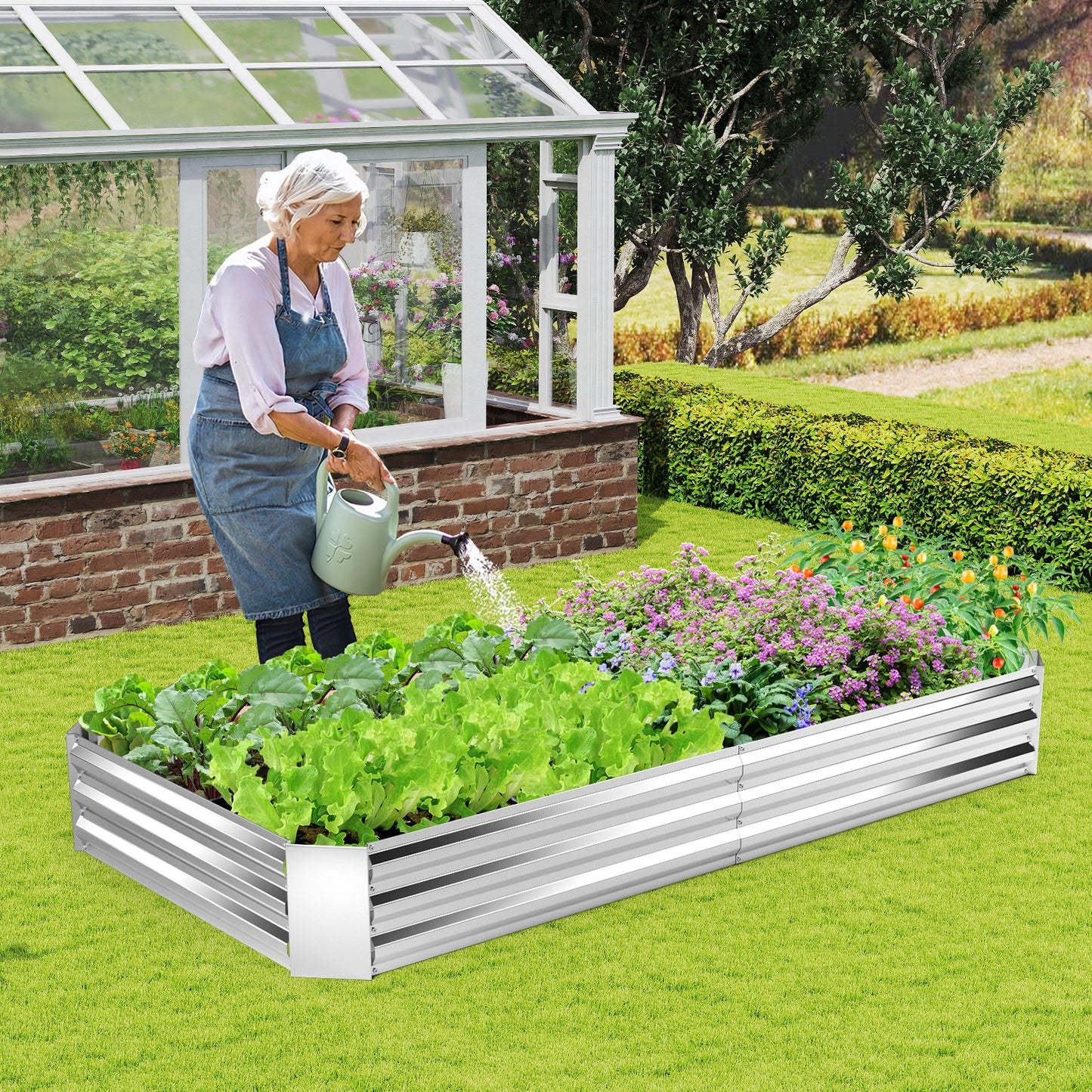 Metal Galvanized Raised Garden Bed with Open-Ended Base-6 x 3 ft