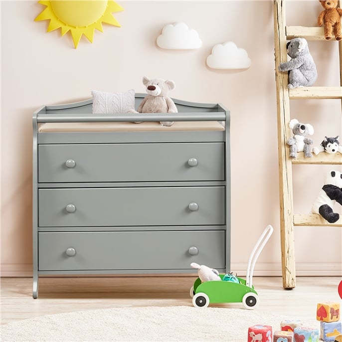 Baby Changing Table Infant Diaper with 3 Drawers and Safety Belt-Brown