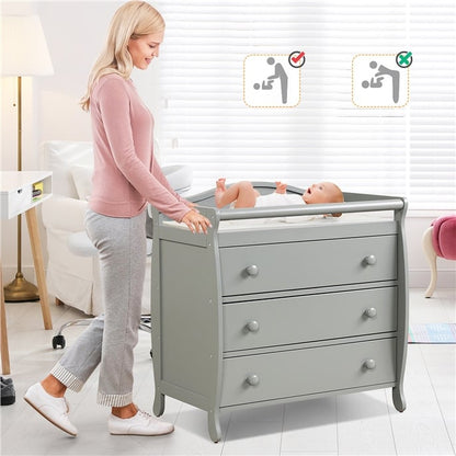Baby Changing Table Infant Diaper with 3 Drawers and Safety Belt-Brown