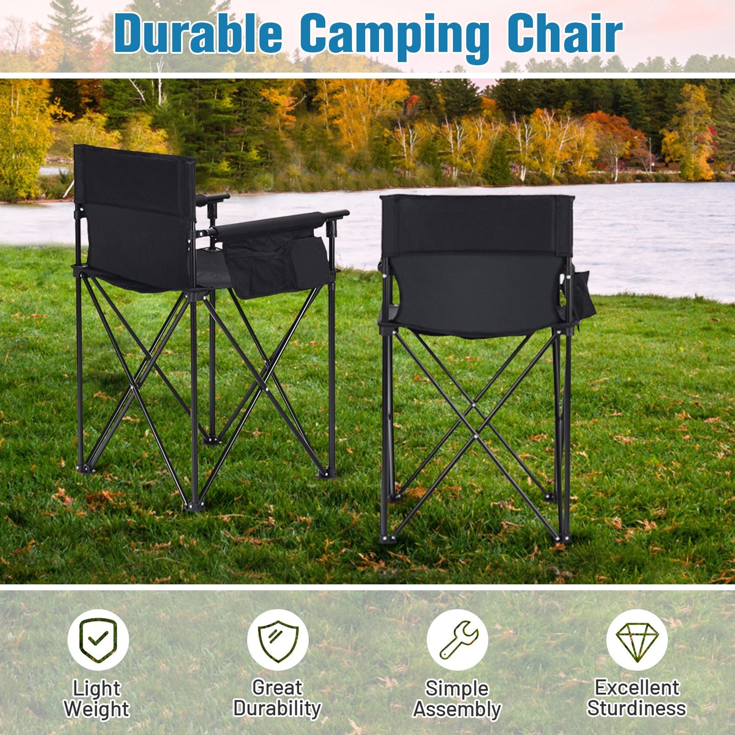 Portable 38 Inch Oversized High Camping Fishing Folding Chair