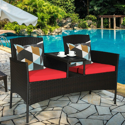 Modern Patio Conversation Set with Built-in Coffee Table and Cushions-Beige