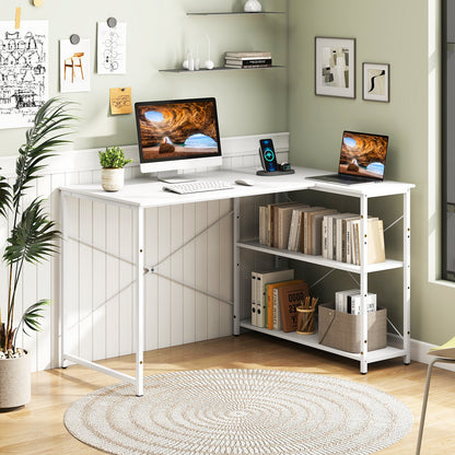 L-shaped 47 Inch Reversible Corner Desk with Adjustable Storage Shelves-Black