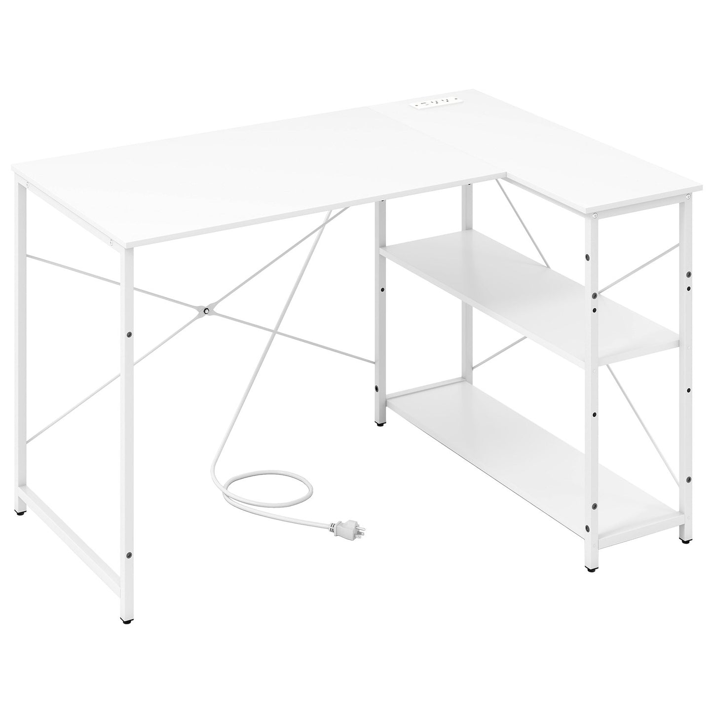 L-shaped 47 Inch Reversible Corner Desk with Adjustable Storage Shelves-Black