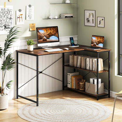 L-shaped 47 Inch Reversible Corner Desk with Adjustable Storage Shelves-Black