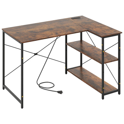 L-shaped 47 Inch Reversible Corner Desk with Adjustable Storage Shelves-Black