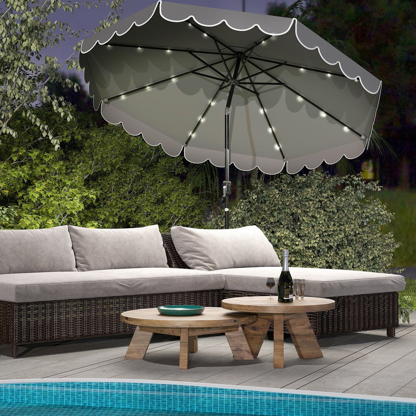 10 Feet Solar Patio Umbrella with 24 LED Lights-Beige