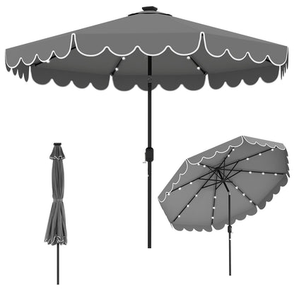10 Feet Solar Patio Umbrella with 24 LED Lights-Beige