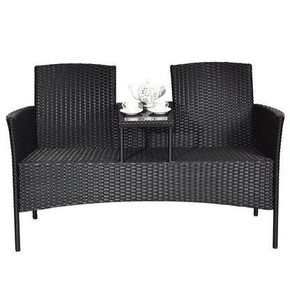 Modern Patio Conversation Set with Built-in Coffee Table and Cushions-Beige