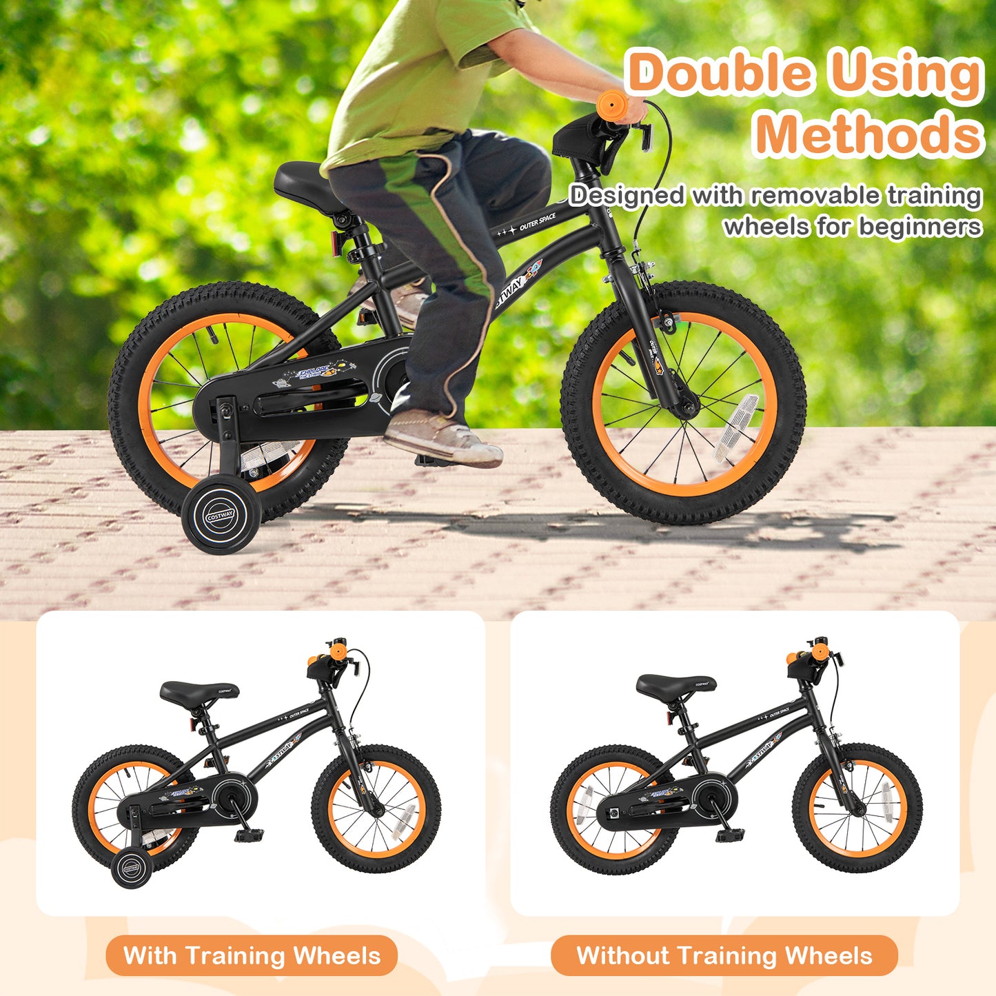 14-inch kids' sport bicycle by Wilsons Home Store with adjustable seat, colorful design, and safety reflectors for children aged 3-5.