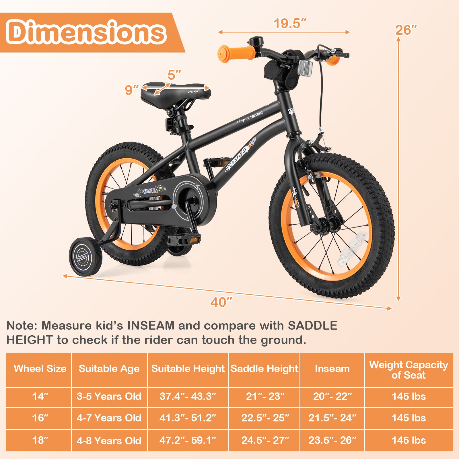 14-inch kids bike by Wilsons Home Store featuring adjustable seat and reflectors, ideal for children aged 3 to 5 years.