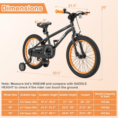 16-Inch Kids Bike Sport Bicycle for 4-7 Years Old with Adjustable Seat and Reflectors-16 inches