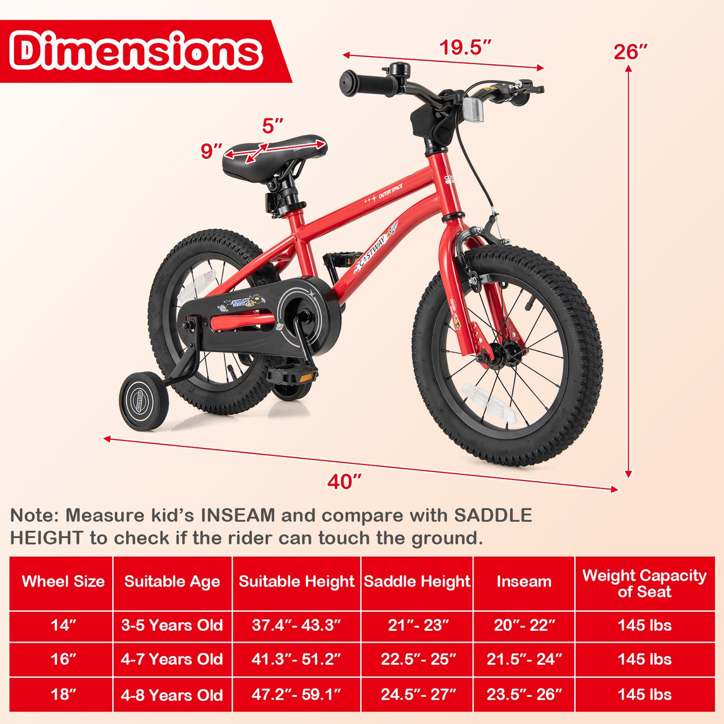 16-Inch Kids Bike Ages 4-7 with Handbrake and Coaster Brake and Bell Ring-16 inches