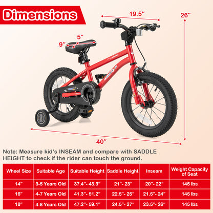 14-Inch Kids Bike Ages 3-8 with Handbrake and Coaster Brake and Bell Ring-14 inches