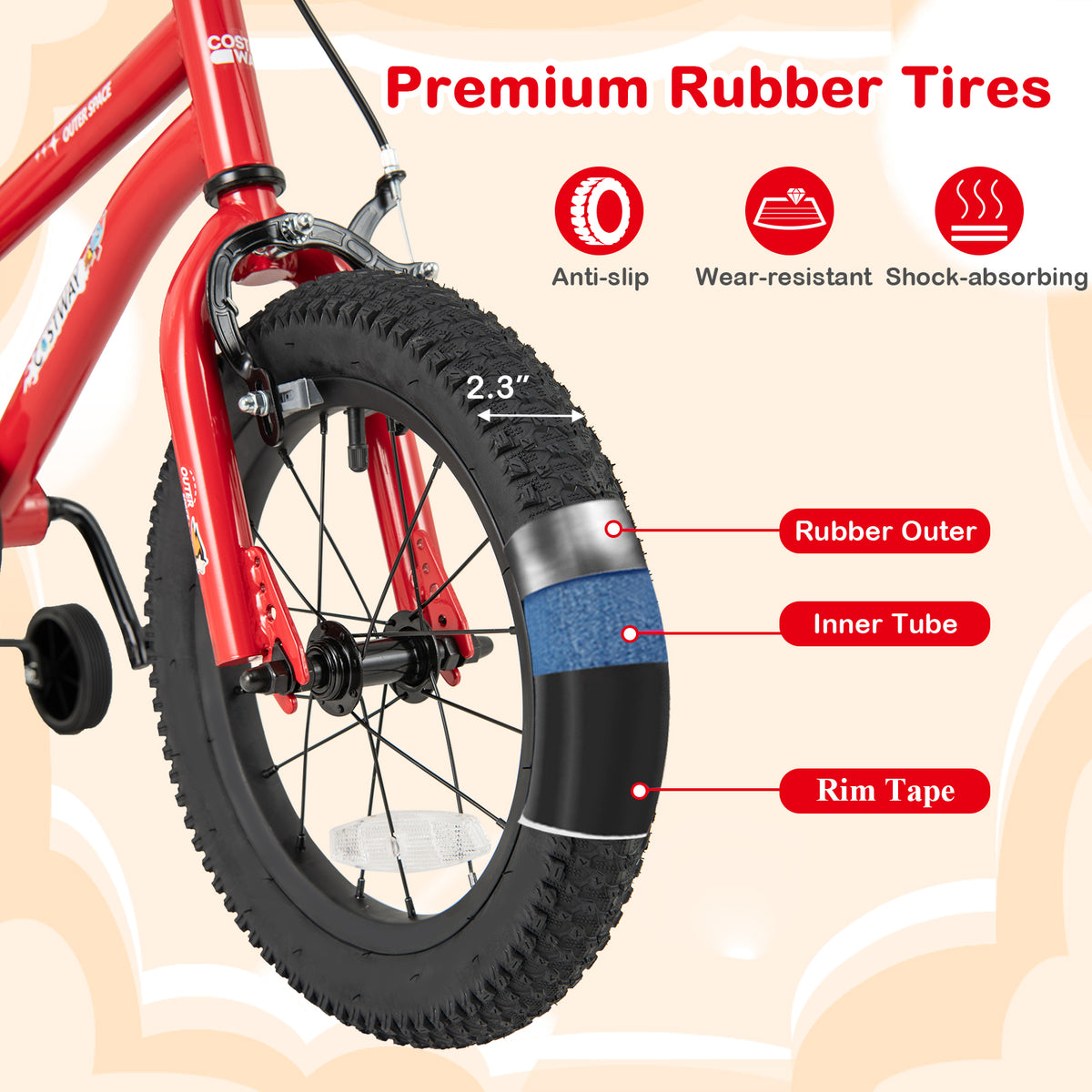 18-inch kids bike for ages 3-8 by Direct by Wilsons Home Store, featuring handbrake, coaster brake, and bell ring.