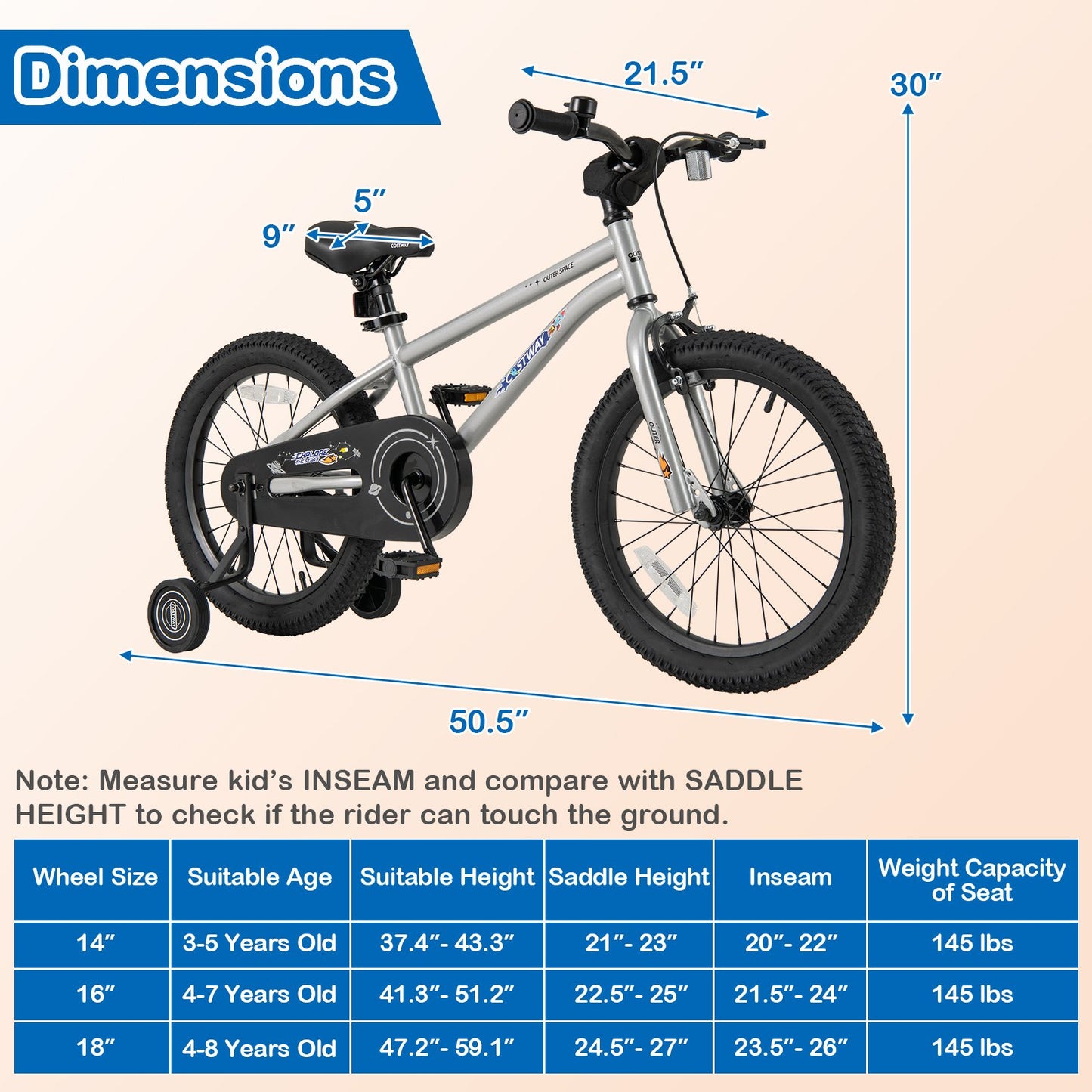 16-Inch Kids Bike Bicycle for Boys Girls 4-7 Adjustable with High Carbon Steel Frame-16 inches
