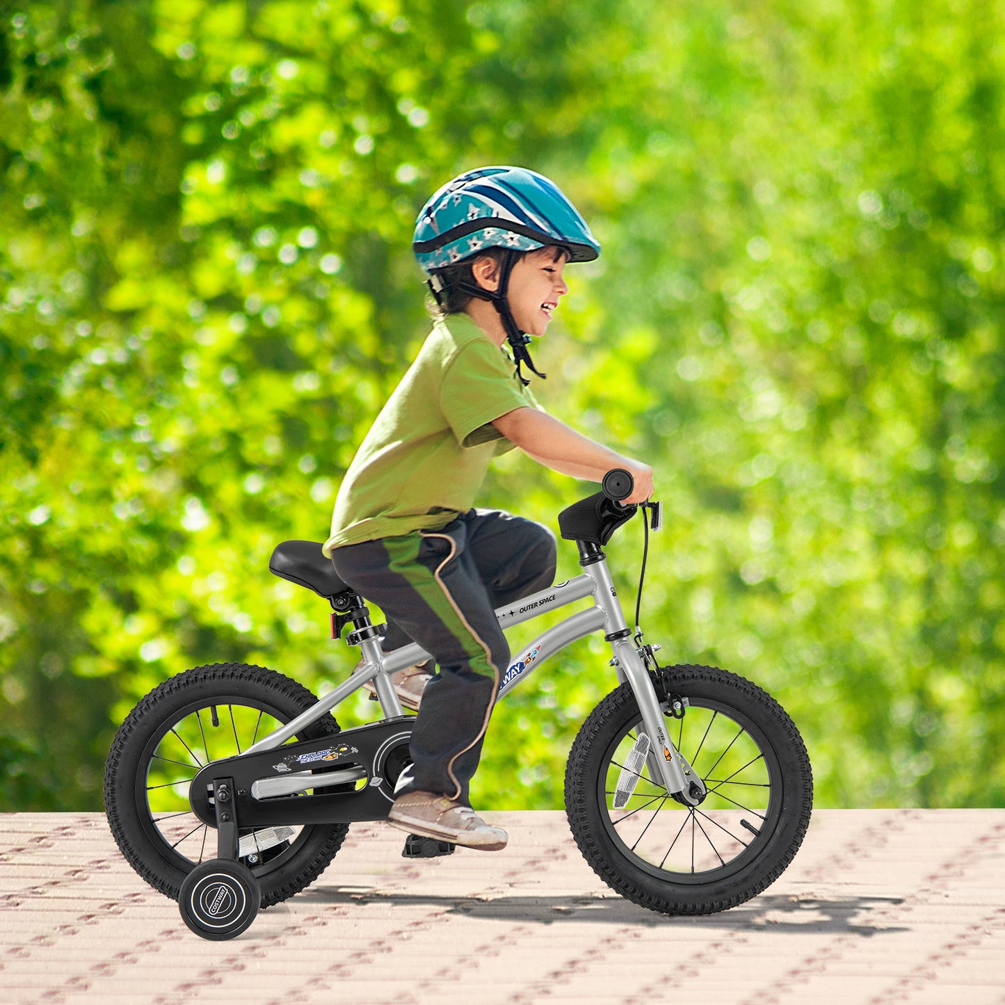 14-inch kids bike for boys and girls with high carbon steel frame, adjustable seat, suitable for ages 3 to 5.