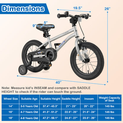 14-inch kids bike for boys and girls with a high carbon steel frame, adjustable seat, perfect for ages 3 to 5.