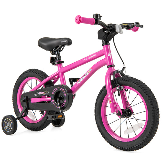 14-inch kids bike for ages 3-5 with adjustable seat and removable training wheels, designed for young children learning to ride.