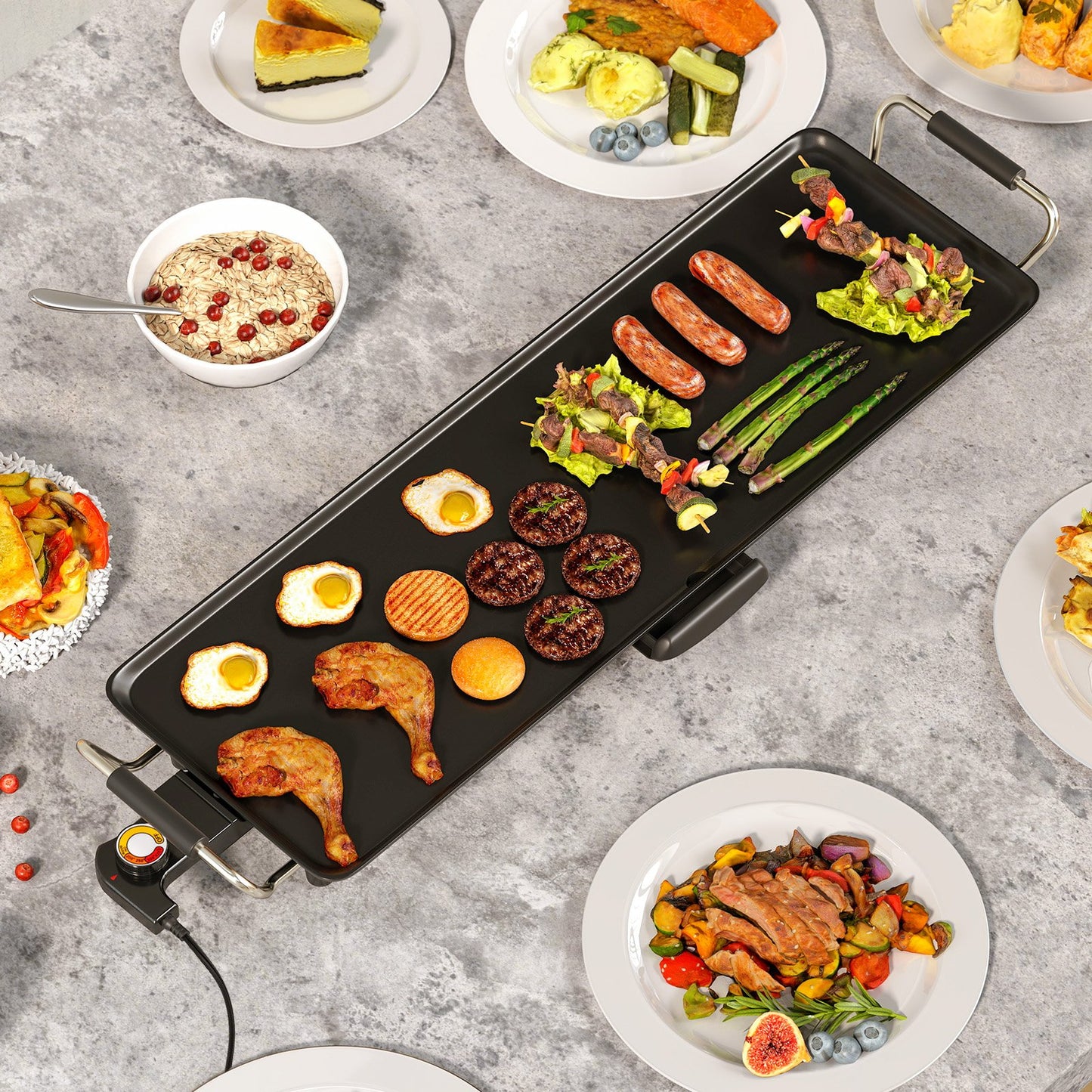 35 Inch Large Electric Griddle Nonstick BBQ Grill with Adjustable Temperature-M