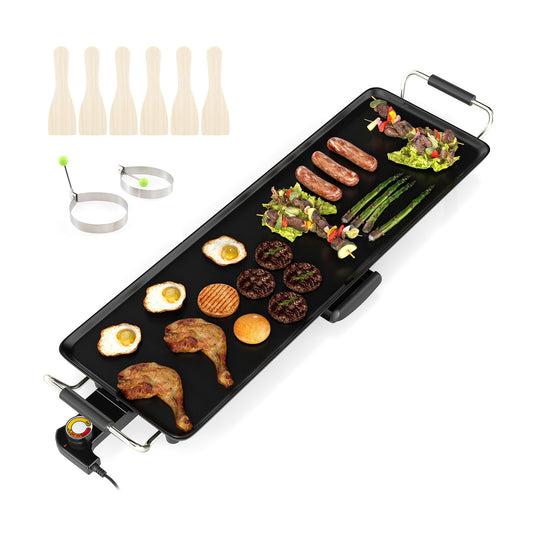 Large 27-inch electric griddle and BBQ grill with nonstick surface and adjustable temperature, ideal for versatile kitchen cooking.