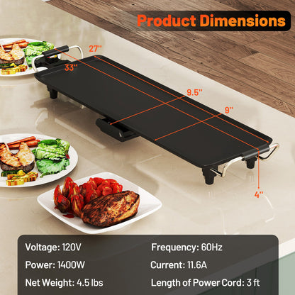 35 Inch Large Electric Griddle Nonstick BBQ Grill with Adjustable Temperature-M