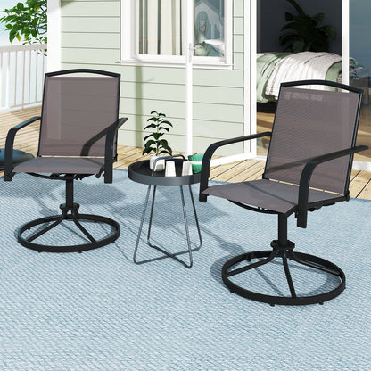 Outdoor Swivel Chairs Set of 2 with High Back and Breathable Seat-Coffee