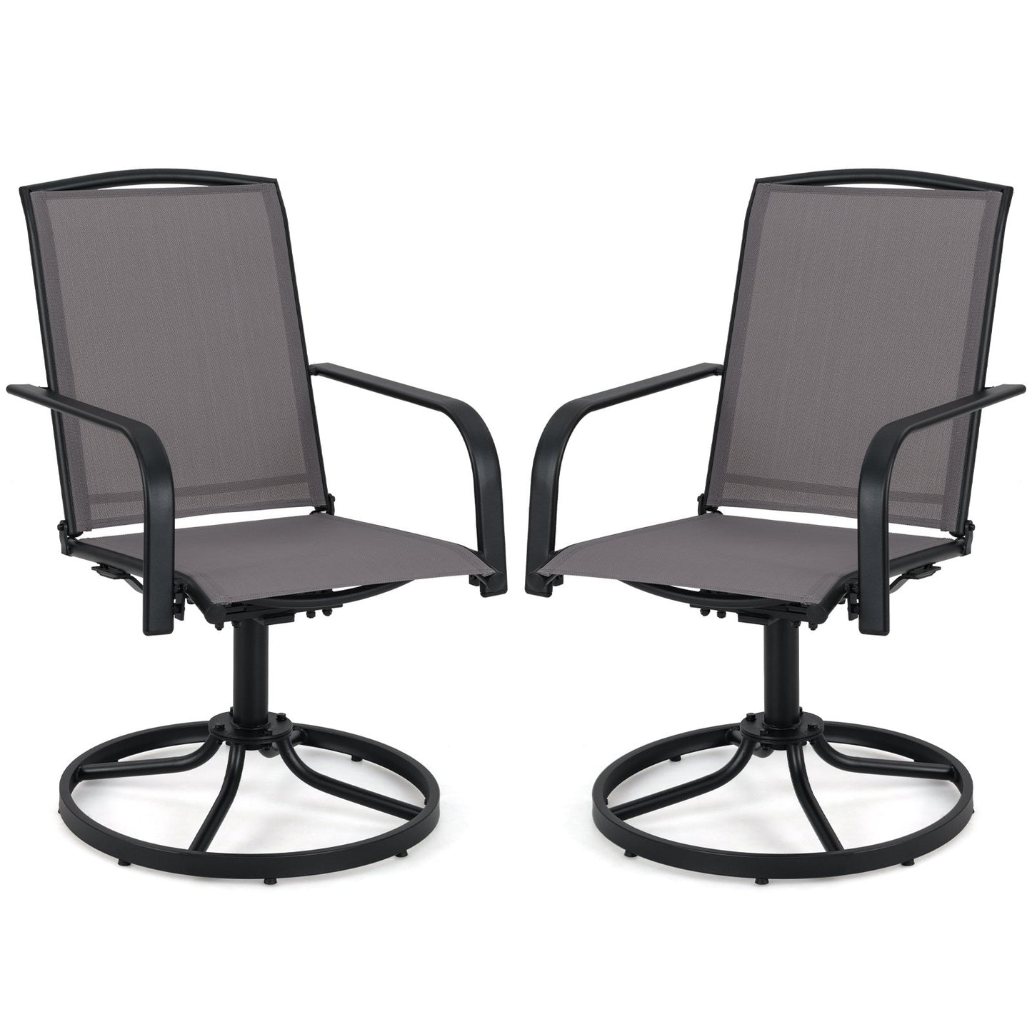 Outdoor Swivel Chairs Set of 2 with High Back and Breathable Seat-Coffee