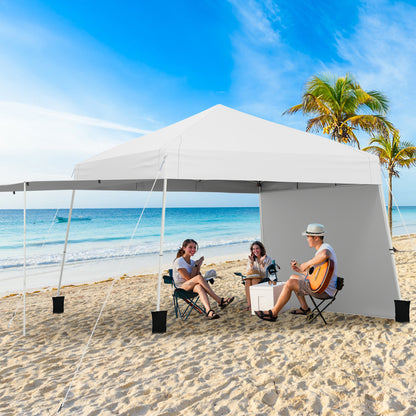 14 x 9.2 Feet Pop up Canopy Tent with 2 Convertible Sidewalls to Awning and Stakes-Blue
