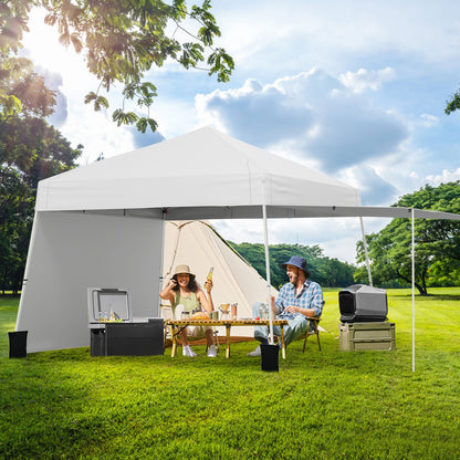 14 x 9.2 Feet Pop up Canopy Tent with 2 Convertible Sidewalls to Awning and Stakes-Blue