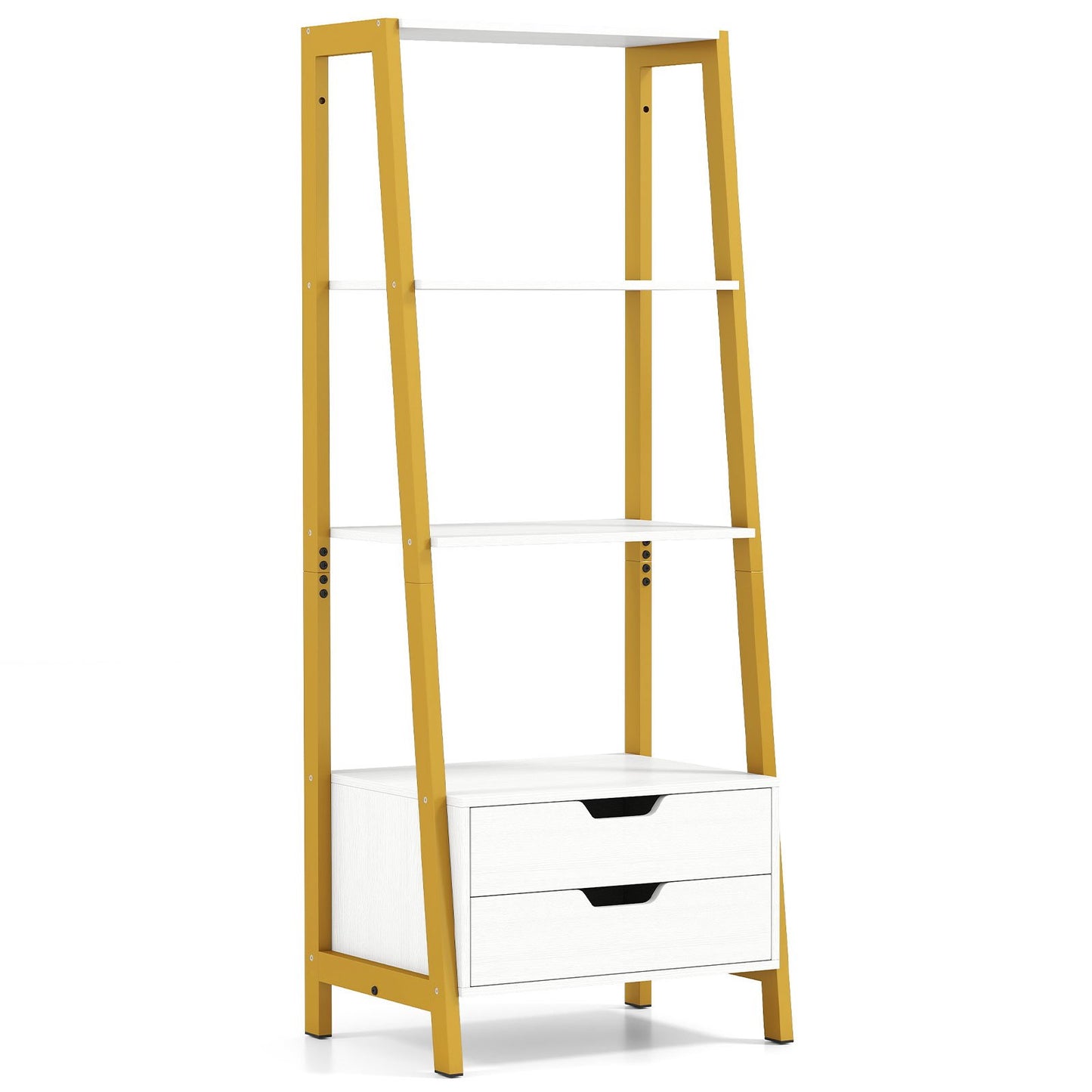 4-Tier Ladder Shelf with 2 Drawers 52.5 Inch Tall Freestanding Bookcase-Rustic Brown