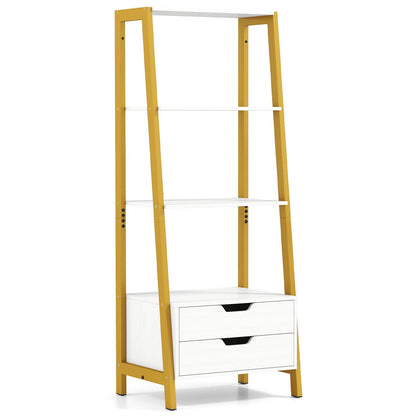 4-Tier Ladder Shelf with 2 Drawers 52.5 Inch Tall Freestanding Bookcase-Rustic Brown