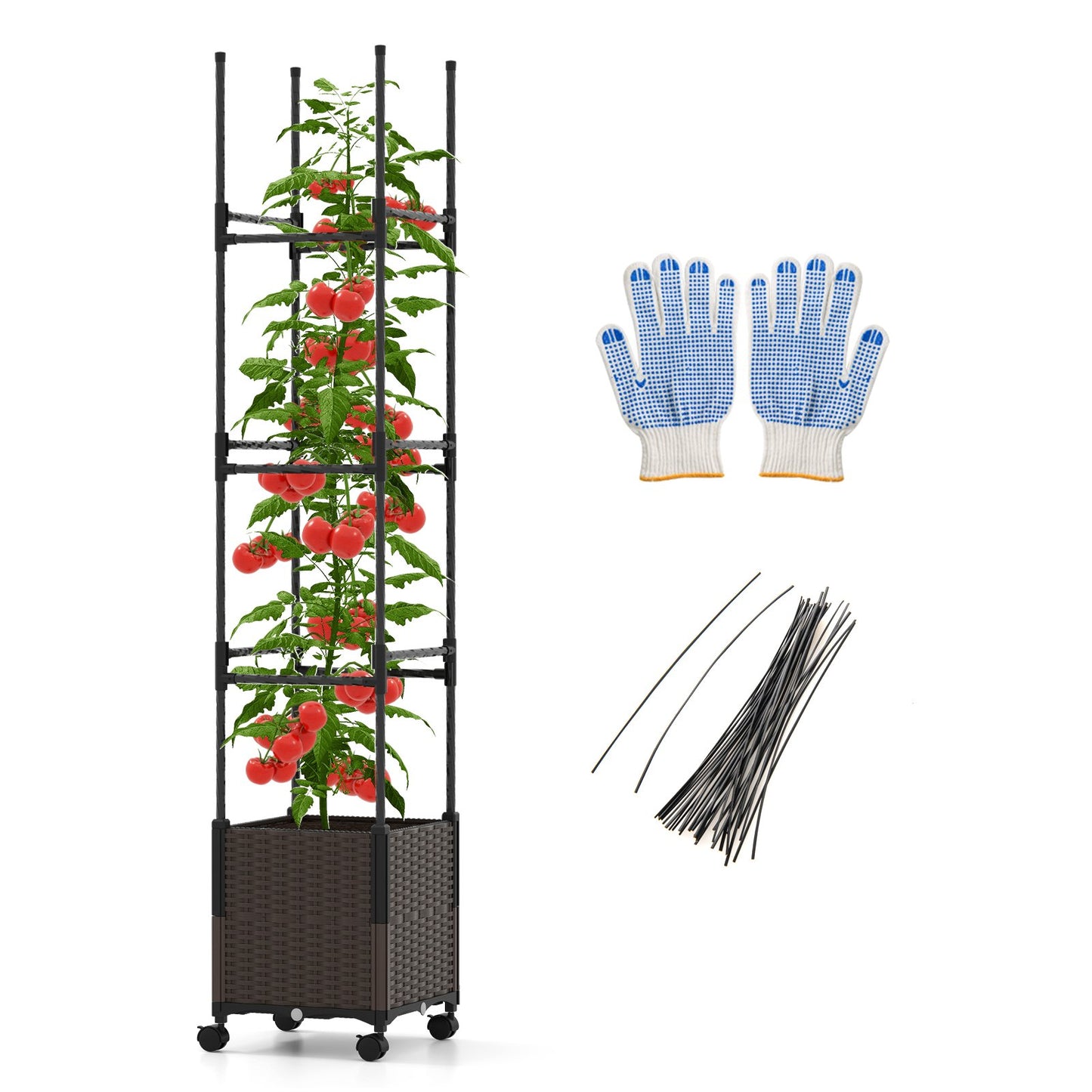 87 Inch Tall Raised Garden Bed with Plant Box Trellis and Lockable Wheels Adjustable Height