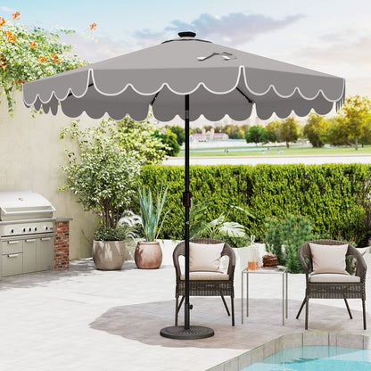 9.3 Feet Solar Patio Umbrella with 24 LED Lights Vented Top and Ruffles-Beige