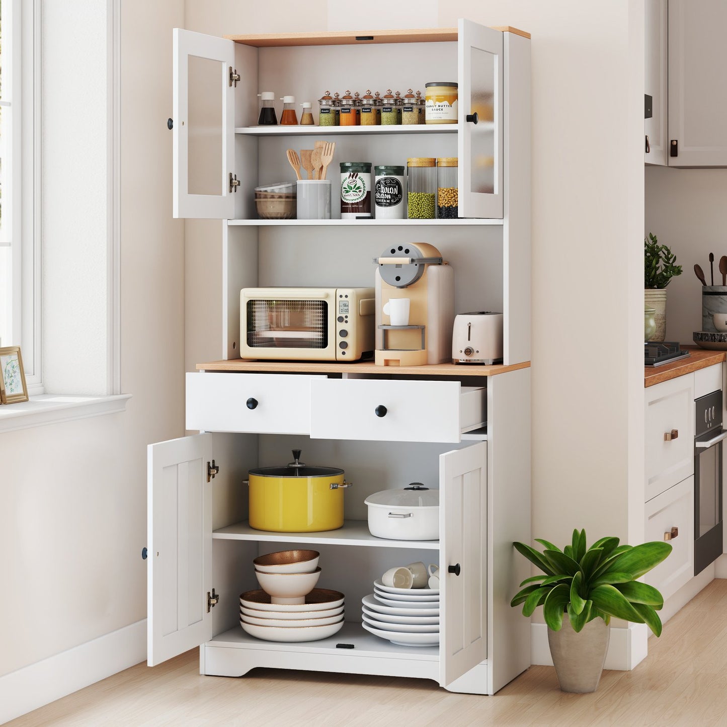 Pantry Cabinet with 2 Removable Shelves-Black