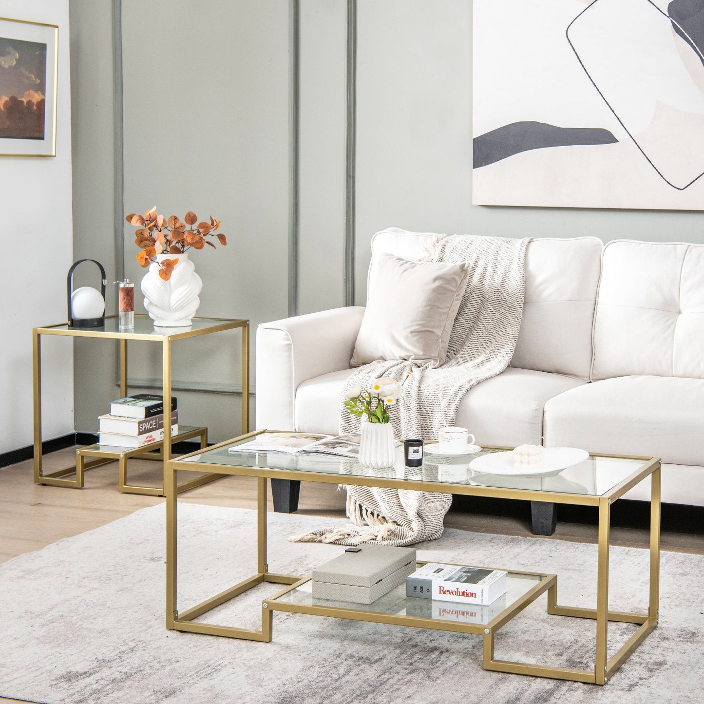 Modern Rectangular Coffee Table with Glass Table Top-Black