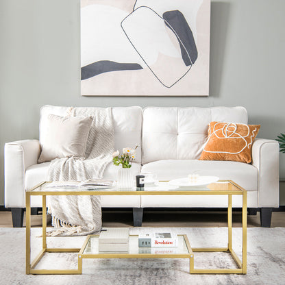 Modern Rectangular Coffee Table with Glass Table Top-Black