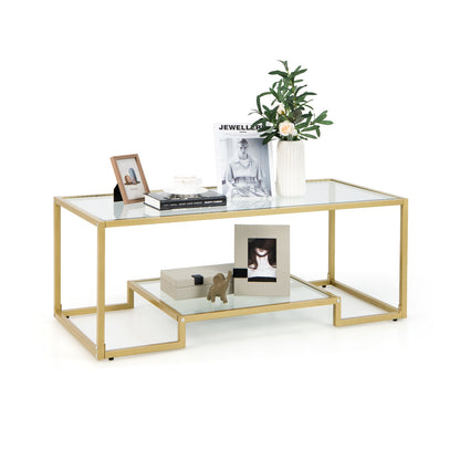 Modern Rectangular Coffee Table with Glass Table Top-Black