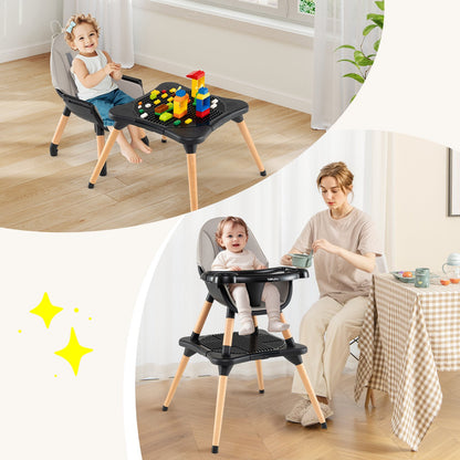 5-in-1 Baby Wooden Convertible High Chair -Khaki