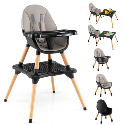 5-in-1 Baby Wooden Convertible High Chair -Khaki