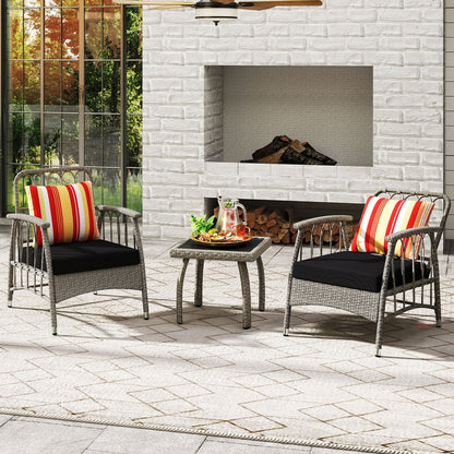 3 Pieces Patio PE Wicker Furniture Set with 5-Level Adjustable Backrest-Gray