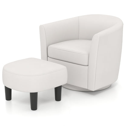 Modern Club Swivel Accent Chair with Ottoman Footrest Curved Backrest-Brown