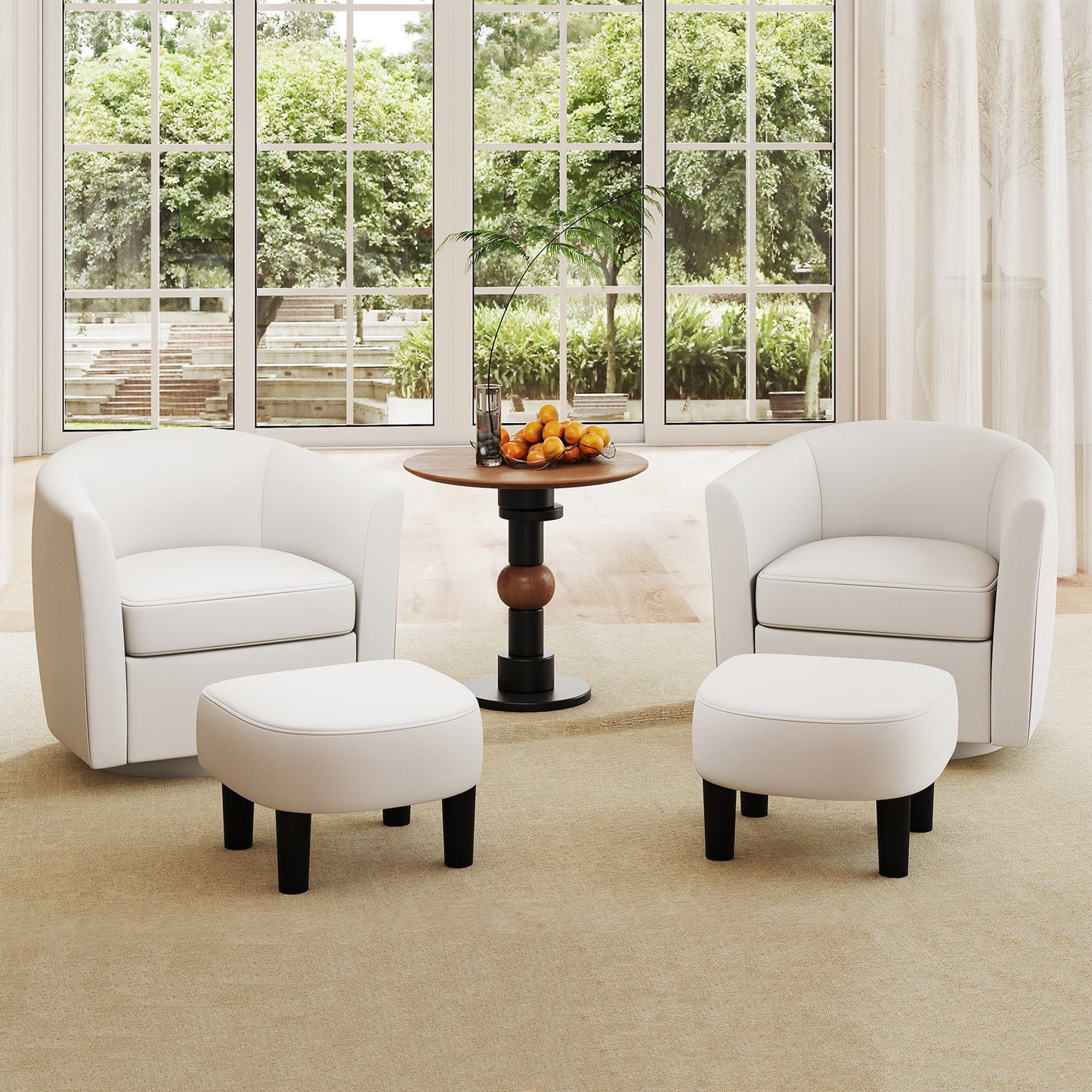 Modern Club Swivel Accent Chair with Ottoman Footrest Curved Backrest-Brown