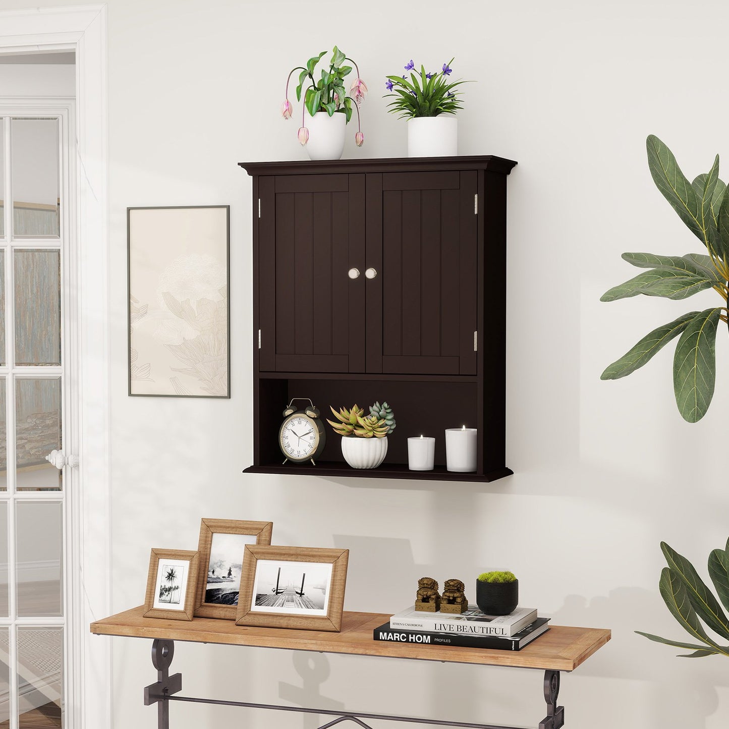 Wall Mount Bathroom Cabinet Storage Organizer with Doors and Shelves-Black