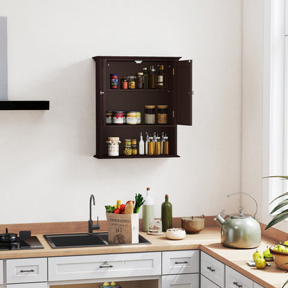 Wall Mount Bathroom Cabinet Storage Organizer with Doors and Shelves-Black