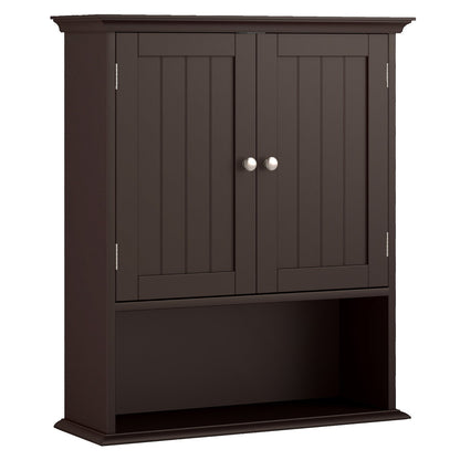 Wall Mount Bathroom Cabinet Storage Organizer with Doors and Shelves-Black